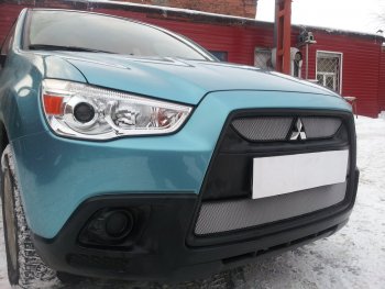 2 899 р. Защитная сетка в бампер (низ, ячейка 3х7 мм) Alfeco Стандарт Mitsubishi ASX дорестайлинг (2010-2012) (Хром)  с доставкой в г. Вологда. Увеличить фотографию 2