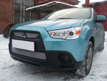 2 899 р. Защитная сетка в бампер (низ, ячейка 3х7 мм) Alfeco Стандарт Mitsubishi ASX дорестайлинг (2010-2012) (Хром)  с доставкой в г. Вологда. Увеличить фотографию 3