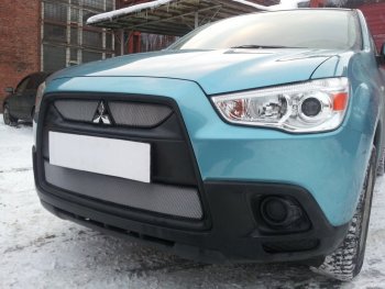 2 899 р. Защитная сетка в бампер (низ, ячейка 3х7 мм) Alfeco Стандарт Mitsubishi ASX дорестайлинг (2010-2012) (Хром)  с доставкой в г. Вологда. Увеличить фотографию 4