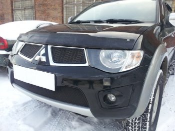 3 169 р. Защитная сетка в бампер (низ, ячейка 3х7 мм) Alfeco Стандарт Mitsubishi Pajero Sport PB дорестайлинг (2008-2013) (Чёрная)  с доставкой в г. Вологда. Увеличить фотографию 2