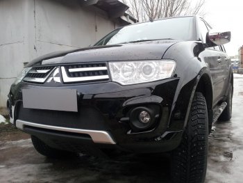 3 089 р. Защитная сетка в бампер (низ, ячейка 3х7 мм) Alfeco Стандарт Mitsubishi L200 4  рестайлинг (2013-2016) (Чёрная)  с доставкой в г. Вологда. Увеличить фотографию 3