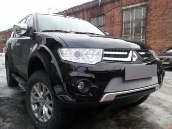 3 199 р. Защитная сетка в бампер (низ, ячейка 3х7 мм) Alfeco Стандарт Mitsubishi L200 4  рестайлинг (2013-2016) (Хром)  с доставкой в г. Вологда. Увеличить фотографию 3