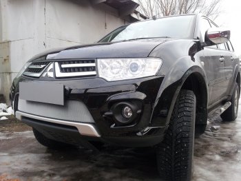 3 199 р. Защитная сетка в бампер (низ, ячейка 3х7 мм) Alfeco Стандарт Mitsubishi L200 4  рестайлинг (2013-2016) (Хром)  с доставкой в г. Вологда. Увеличить фотографию 4