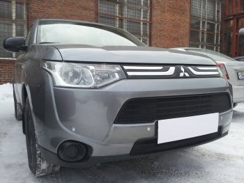 5 999 р. Защитная сетка в бампер (2 части, ячейка 3х7 мм) Alfeco Стандарт  Mitsubishi Outlander  GF (2012-2014) дорестайлинг (Чёрная)  с доставкой в г. Вологда. Увеличить фотографию 4