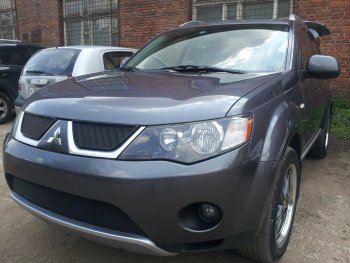 3 169 р. Защитная сетка в бампер (низ, ячейка 3х7 мм) Alfeco Стандарт Mitsubishi Outlander XL (CW)  дорестайлинг (2005-2009) (Чёрная)  с доставкой в г. Вологда. Увеличить фотографию 2