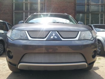 3 079 р. Защитная сетка в бампер (верх, ячейка 3х7 мм) Alfeco Стандарт Mitsubishi Outlander XL (CW)  дорестайлинг (2005-2009) (Хром)  с доставкой в г. Вологда. Увеличить фотографию 4