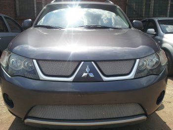3 299 р. Защитная сетка в бампер (низ, ячейка 3х7 мм) Alfeco Стандарт Mitsubishi Outlander XL (CW)  дорестайлинг (2005-2009) (Хром)  с доставкой в г. Вологда. Увеличить фотографию 4