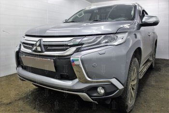 3 689 р. Защитная сетка в бампер (верх, ячейка 3х7 мм) Стрелка11 Премиум  Mitsubishi Pajero Sport  QE (2015-2021) дорестайлинг (Чёрная)  с доставкой в г. Вологда. Увеличить фотографию 4