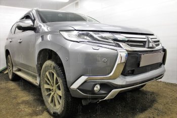 3 689 р. Защитная сетка в бампер (верх, ячейка 3х7 мм) Стрелка11 Премиум  Mitsubishi Pajero Sport  QE (2015-2021) дорестайлинг (Чёрная)  с доставкой в г. Вологда. Увеличить фотографию 5