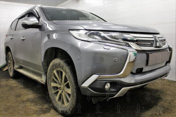 3 799 р. Защитная сетка в бампер (верх, ячейка 3х7 мм) Стрелка11 Премиум  Mitsubishi Pajero Sport  QE (2015-2021) дорестайлинг (Хром)  с доставкой в г. Вологда. Увеличить фотографию 3