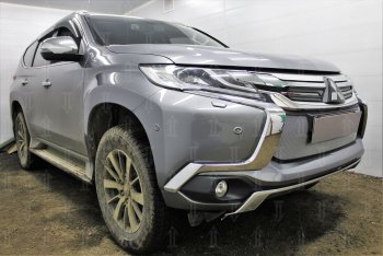 4 499 р. Защитная сетка в бампер (низ, ячейка 3х7 мм) Стрелка11 Стандарт  Mitsubishi Pajero Sport  QE (2015-2021) дорестайлинг (Хром)  с доставкой в г. Вологда. Увеличить фотографию 4