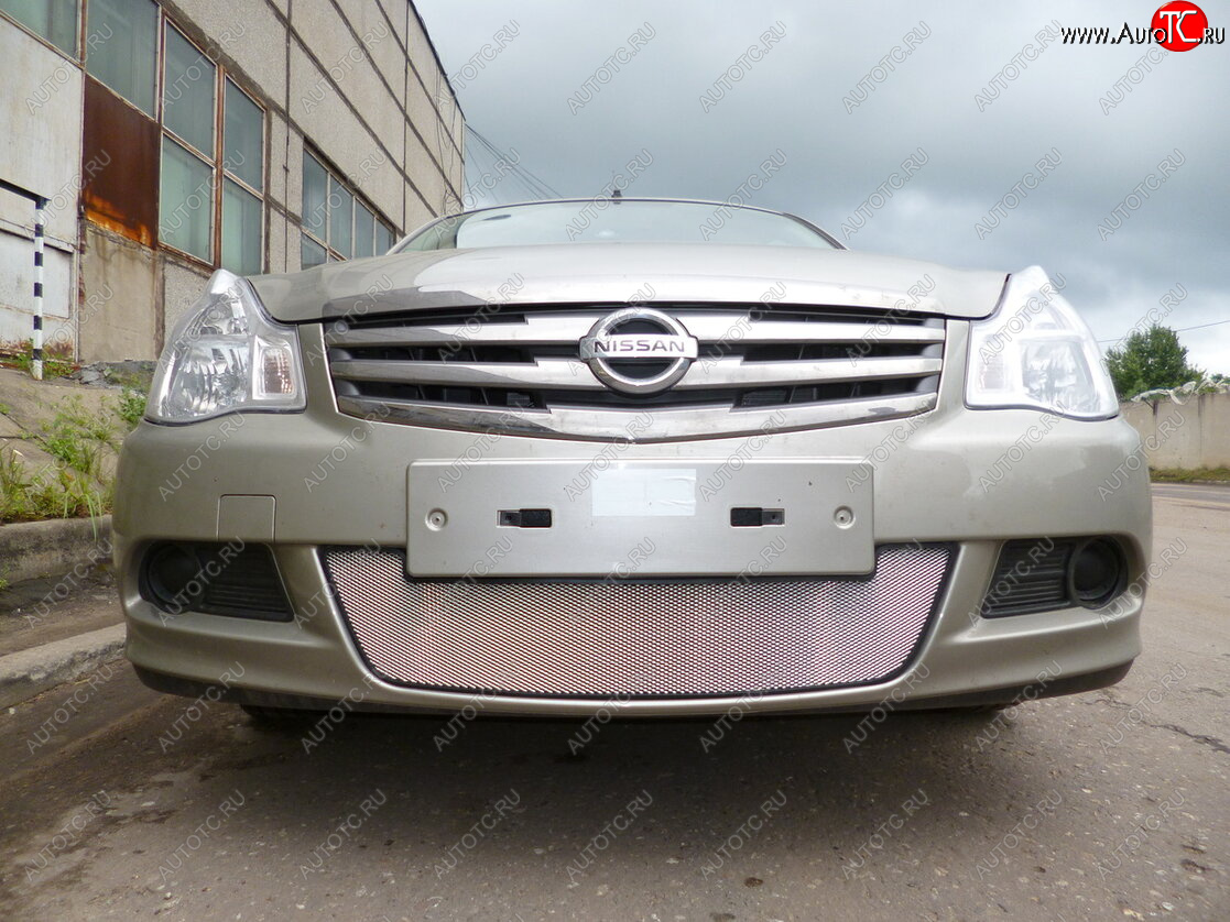 3 179 р. Защитная сетка в бампер (низ, ячейка 3х7 мм) Стрелка11 Стандарт Nissan Almera G15 седан (2012-2019) (Хром)  с доставкой в г. Вологда