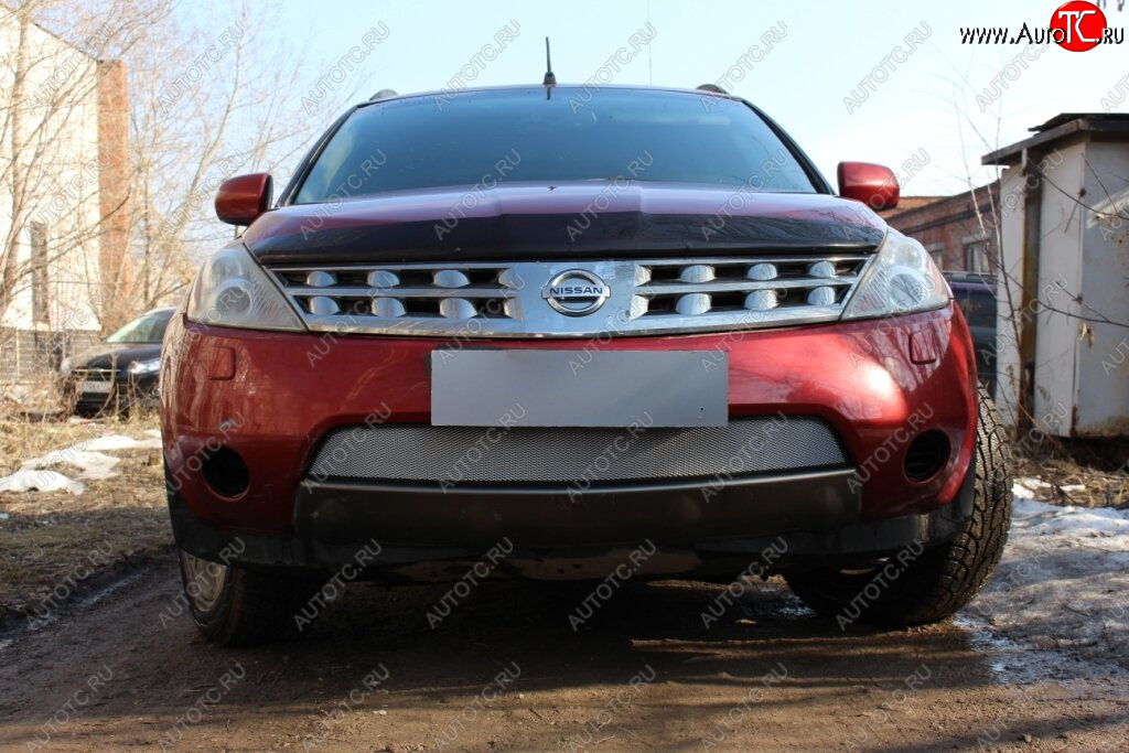 3 299 р. Защитная сетка в бампер (низ, ячейка 3х7 мм) Стрелка11 Стандарт Nissan Murano 1 Z50 (2002-2009) (Хром)  с доставкой в г. Вологда