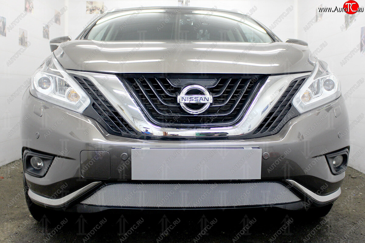 3 899 р. Защитная сетка в бампер (низ, ячейка 3х7 мм) Стрелка11 Стандарт  Nissan Murano  3 Z52 (2015-2022) дорестайлинг (Хром)  с доставкой в г. Вологда