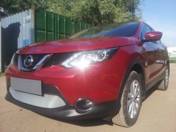 3 399 р. Защитная сетка в бампер (низ, ячейка 3х7 мм) Стрелка11 Стандарт  Nissan Qashqai  2 (2013-2019) J11 дорестайлинг (Хром)  с доставкой в г. Вологда. Увеличить фотографию 2