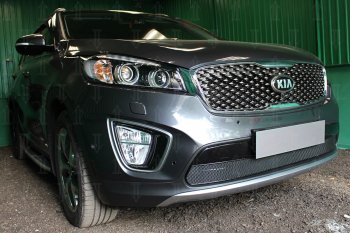 4 299 р. Защитная сетка в бампер (низ, ячейка 4х10 мм) Alfeco Премиум KIA Sorento UM/Prime дорестайлинг (2014-2018) (Чёрная)  с доставкой в г. Вологда. Увеличить фотографию 3