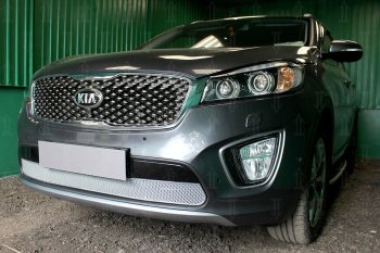 4 549 р. Защитная сетка в бампер (низ, ячейка 4х10 мм) Alfeco Премиум KIA Sorento UM/Prime дорестайлинг (2014-2018) (Хром)  с доставкой в г. Вологда. Увеличить фотографию 3