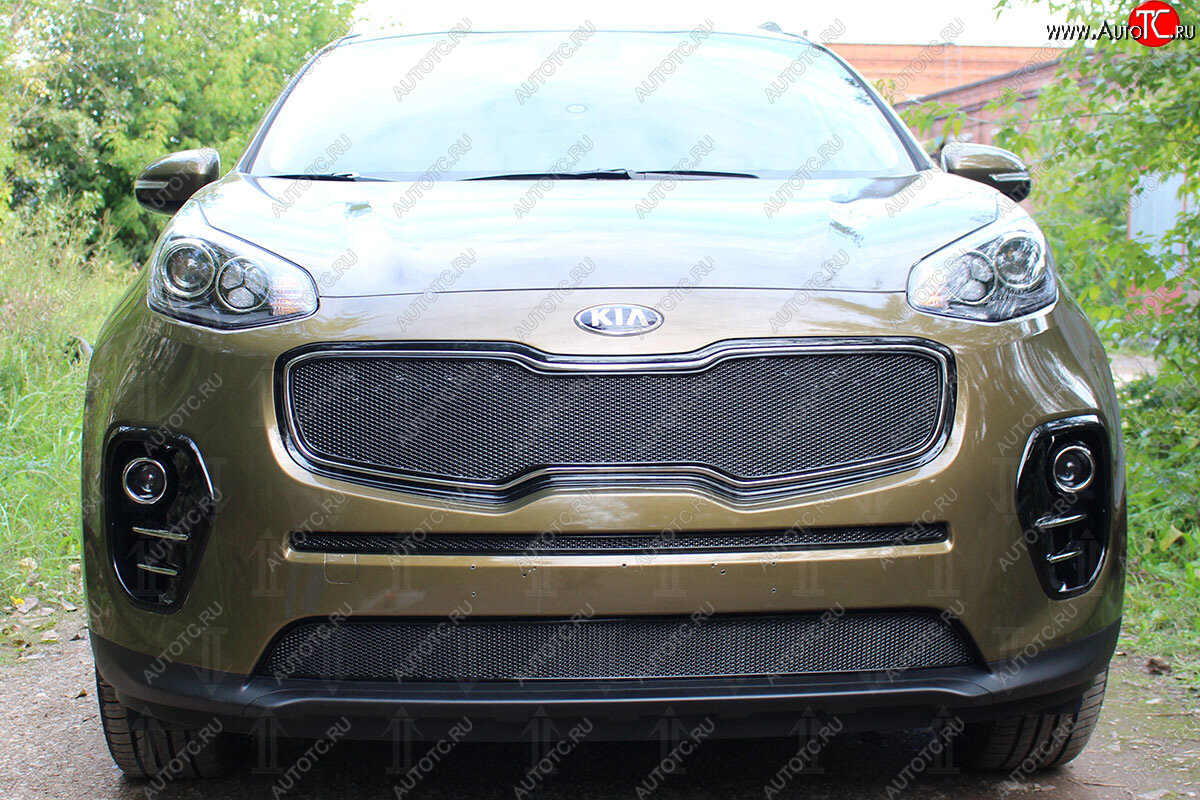 5 549 р. Защитная сетка в бампер (верх, ячейка 4х10 мм) Alfeco Премиум  KIA Sportage  4 QL (2016-2018) дорестайлинг (Чёрная)  с доставкой в г. Вологда