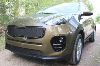 5 549 р. Защитная сетка в бампер (верх, ячейка 4х10 мм) Alfeco Премиум  KIA Sportage  4 QL (2016-2018) дорестайлинг (Чёрная)  с доставкой в г. Вологда. Увеличить фотографию 2