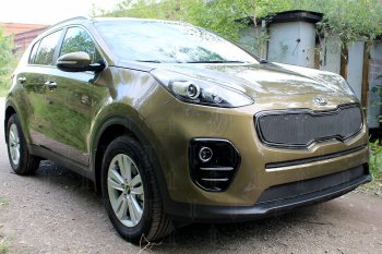 5 549 р. Защитная сетка в бампер (верх, ячейка 4х10 мм) Alfeco Премиум  KIA Sportage  4 QL (2016-2018) дорестайлинг (Чёрная)  с доставкой в г. Вологда. Увеличить фотографию 3