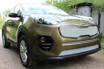 4 099 р. Защитная сетка в бампер (низ, ячейка 4х10 мм) Alfeco Премиум  KIA Sportage  4 QL (2016-2018) дорестайлинг (Хром)  с доставкой в г. Вологда. Увеличить фотографию 2