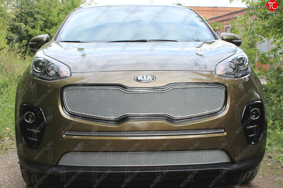 4 099 р. Защитная сетка в бампер (низ, ячейка 4х10 мм) Alfeco Премиум  KIA Sportage  4 QL (2016-2018) дорестайлинг (Хром)  с доставкой в г. Вологда