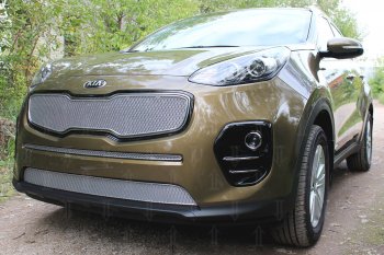 4 099 р. Защитная сетка в бампер (низ, ячейка 4х10 мм) Alfeco Премиум  KIA Sportage  4 QL (2016-2018) дорестайлинг (Хром)  с доставкой в г. Вологда. Увеличить фотографию 3