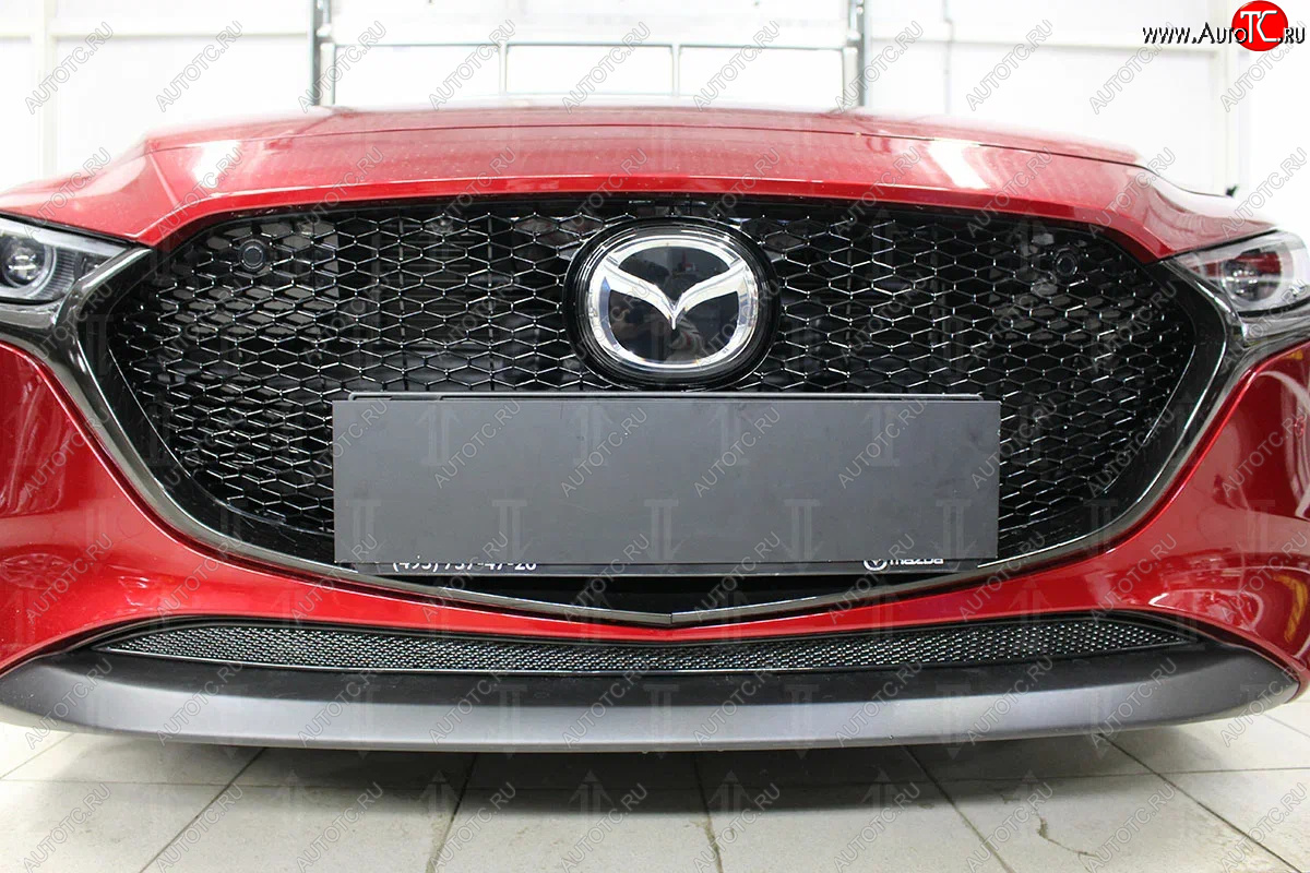 3 759 р. Защитная сетка в бампер (низ, ячейка 4х10 мм) Alfeco Премиум  Mazda 3/Axela  BP (2019-2025) хэтчбэк (Чёрная)  с доставкой в г. Вологда