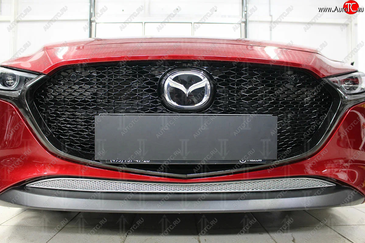 3 879 р. Защитная сетка в бампер (низ, ячейка 4х10 мм) Alfeco Премиум  Mazda 3/Axela  BP (2019-2025) хэтчбэк (Хром)  с доставкой в г. Вологда
