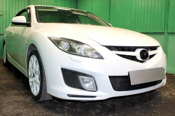4 099 р. Защитная сетка в бампер (низ, компл.Sport, ячейка 4х10 мм) Alfeco Премиум Mazda 6 GH дорестайлинг седан (2007-2010) (Чёрная)  с доставкой в г. Вологда. Увеличить фотографию 2