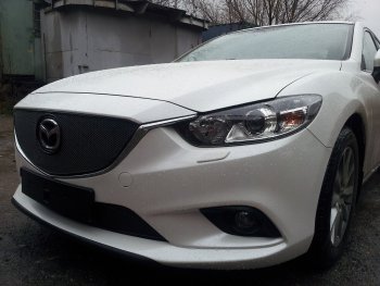 4 299 р. Защитная сетка в бампер (низ, ячейка 4х10 мм) Alfeco Премиум Mazda 6 GJ дорестайлинг седан (2012-2015) (Чёрная)  с доставкой в г. Вологда. Увеличить фотографию 2