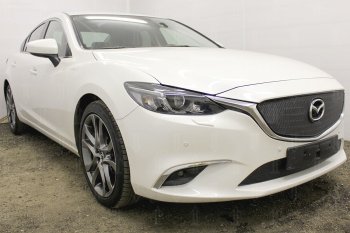 5 399 р. Защитная сетка в бампер (верх, компл.Supreme, Supreme Plus, Executive, ячейка 4х10 мм) Alfeco Премиум  Mazda 6  GJ (2015-2018) 1-ый рестайлинг седан (Чёрная)  с доставкой в г. Вологда. Увеличить фотографию 3
