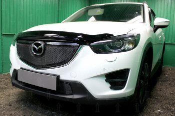 6 649 р. Защитная сетка в бампер (верх, ячейка 4х10 мм) Alfeco Премиум  Mazda CX-5  KE (2015-2017) рестайлинг (Чёрная)  с доставкой в г. Вологда. Увеличить фотографию 2