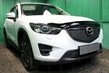 6 649 р. Защитная сетка в бампер (верх, ячейка 4х10 мм) Alfeco Премиум  Mazda CX-5  KE (2015-2017) рестайлинг (Чёрная)  с доставкой в г. Вологда. Увеличить фотографию 3