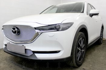 6 249 р. Защитная сетка в бампер (верх, 3D, ячейка 4х10 мм) Alfeco Премиум Mazda CX-5 KF (2016-2025) (Хром)  с доставкой в г. Вологда. Увеличить фотографию 2
