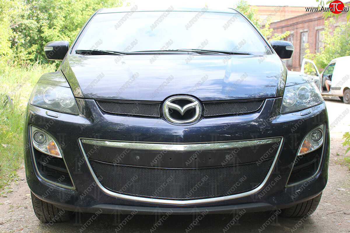 4 299 р. Защитная сетка в бампер (низ, ячейка 4х10 мм) Alfeco Премиум Mazda CX-7 ER рестайлинг (2010-2012) (Чёрная)  с доставкой в г. Вологда
