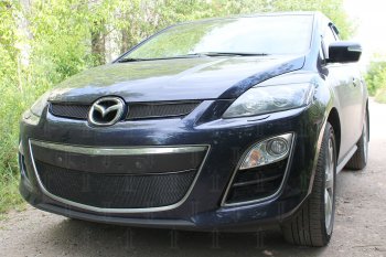 4 299 р. Защитная сетка в бампер (низ, ячейка 4х10 мм) Alfeco Премиум Mazda CX-7 ER рестайлинг (2010-2012) (Чёрная)  с доставкой в г. Вологда. Увеличить фотографию 2
