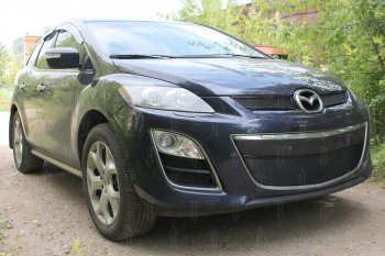 4 299 р. Защитная сетка в бампер (низ, ячейка 4х10 мм) Alfeco Премиум Mazda CX-7 ER рестайлинг (2010-2012) (Чёрная)  с доставкой в г. Вологда. Увеличить фотографию 3