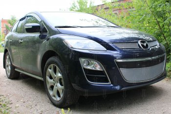 4 299 р. Защитная сетка в бампер (низ, ячейка 4х10 мм) Alfeco Премиум Mazda CX-7 ER рестайлинг (2010-2012) (Хром)  с доставкой в г. Вологда. Увеличить фотографию 2