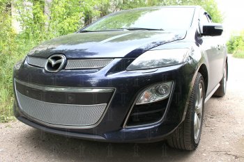 4 299 р. Защитная сетка в бампер (низ, ячейка 4х10 мм) Alfeco Премиум Mazda CX-7 ER рестайлинг (2010-2012) (Хром)  с доставкой в г. Вологда. Увеличить фотографию 3