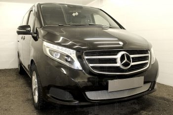 4 549 р. Защитная сетка в бампер (низ, ячейка 4х10 мм) Alfeco Премиум Mercedes-Benz Vito W447 дорестайлинг (2015-2020) (Хром)  с доставкой в г. Вологда. Увеличить фотографию 2