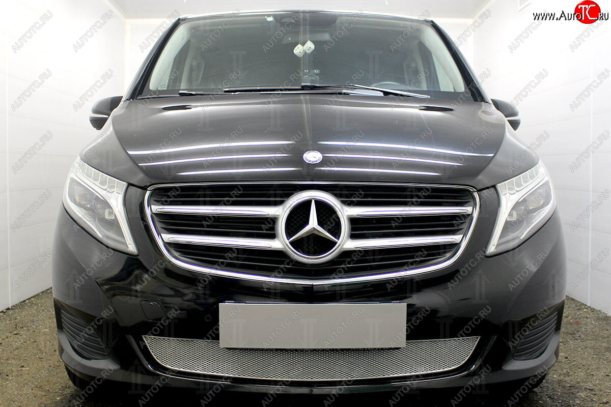 4 549 р. Защитная сетка в бампер (низ, ячейка 4х10 мм) Alfeco Премиум Mercedes-Benz Vito W447 дорестайлинг (2015-2020) (Хром)  с доставкой в г. Вологда