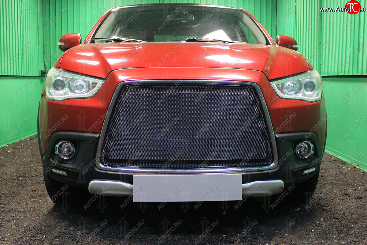 7 249 р. Защитная сетка в бампер (3D, ячейка 4х10 мм) Alfeco Премиум Mitsubishi ASX дорестайлинг (2010-2012) (Чёрная)  с доставкой в г. Вологда