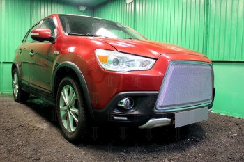6 999 р. Защитная сетка в бампер (3D, ячейка 4х10 мм) Alfeco Премиум Mitsubishi ASX дорестайлинг (2010-2012) (Хром)  с доставкой в г. Вологда. Увеличить фотографию 2