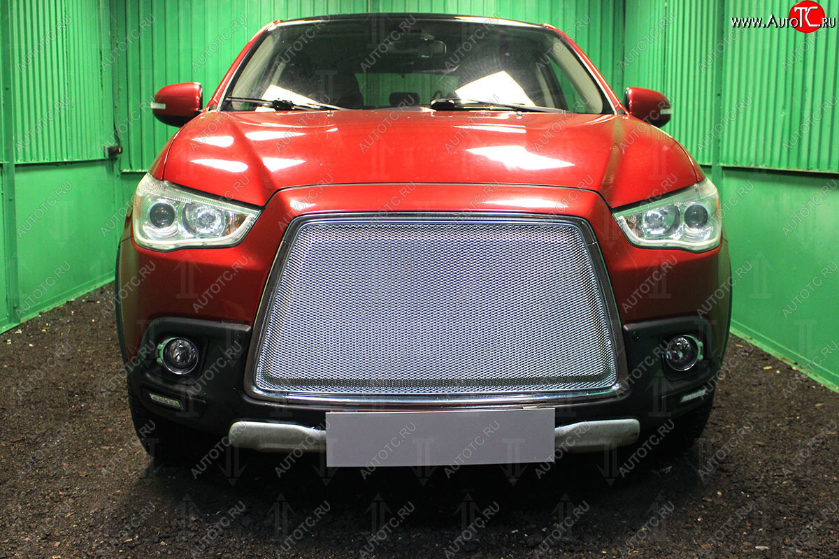 6 999 р. Защитная сетка в бампер (3D, ячейка 4х10 мм) Alfeco Премиум Mitsubishi ASX дорестайлинг (2010-2012) (Хром)  с доставкой в г. Вологда
