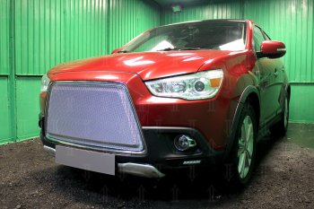 6 999 р. Защитная сетка в бампер (3D, ячейка 4х10 мм) Alfeco Премиум Mitsubishi ASX дорестайлинг (2010-2012) (Хром)  с доставкой в г. Вологда. Увеличить фотографию 3