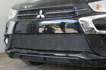 4 999 р. Защитная сетка в бампер (низ, 2 части, ячейка 4х10 мм) Alfeco Премиум  Mitsubishi ASX (2017-2020) 2-ой рестайлинг (Чёрная)  с доставкой в г. Вологда. Увеличить фотографию 4