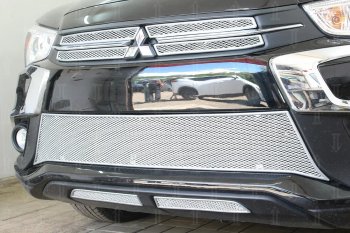 4 949 р. Защитная сетка в бампер (низ, 2 части, ячейка 4х10 мм) Alfeco Премиум Mitsubishi ASX 2-ой рестайлинг (2017-2020) (Хром)  с доставкой в г. Вологда. Увеличить фотографию 3