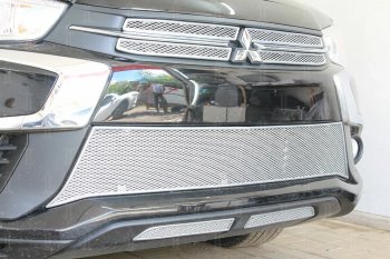 4 999 р. Защитная сетка в бампер (середина, ячейка 4х10 мм) Alfeco Премиум  Mitsubishi ASX (2017-2020) 2-ой рестайлинг (Хром)  с доставкой в г. Вологда. Увеличить фотографию 2