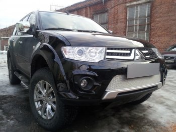4 299 р. Защитная сетка в бампер (низ, ячейка 4х10 мм) Alfeco Премиум  Mitsubishi L200  4 - Pajero Sport  PB (Хром)  с доставкой в г. Вологда. Увеличить фотографию 4